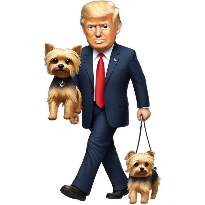 Donald Trump walking a Yorkie emoji