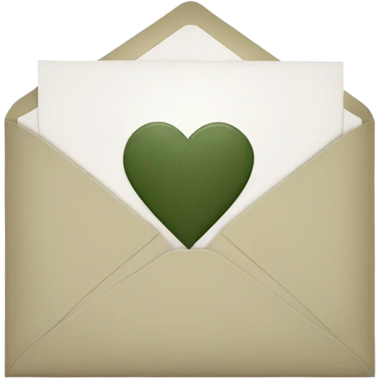 white envelope with a dark khaki green heart emoji