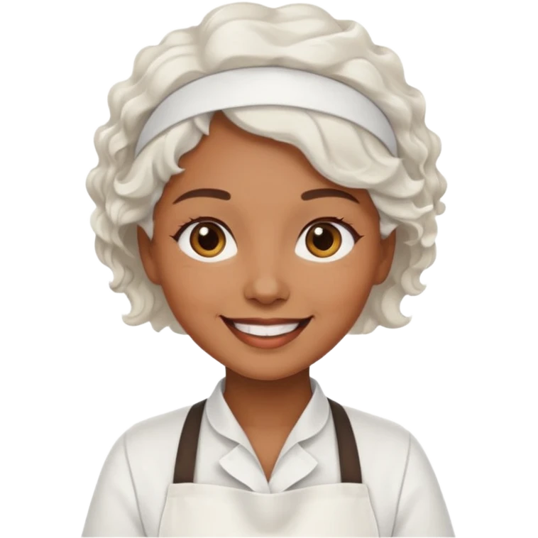 woman, brown skin, white short wavy hair, with apron emoji