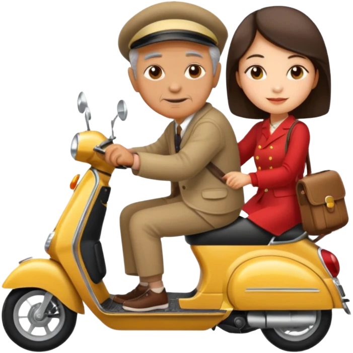 generate iphone emoji old guy italian and chinese girl into the scooter emoji