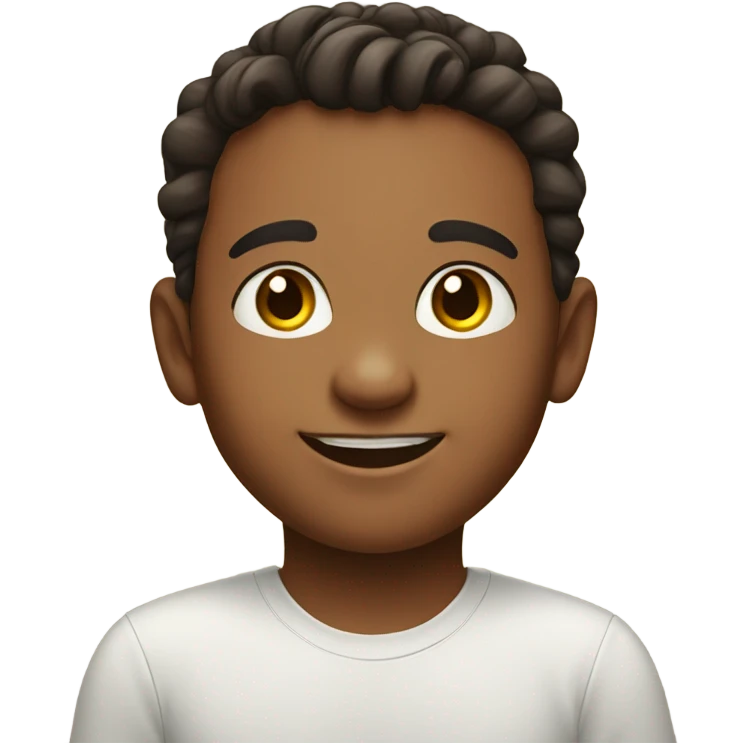 smiling boy portrait indoors with long hair in a bun  emoji