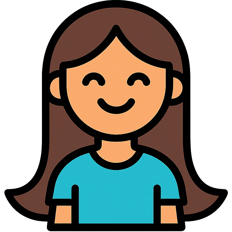 icon of a smiling girl with long hair, stylized, modern icon style emoji