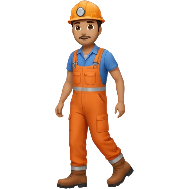 Indian male railway engineer orange overalls, boots walking emoji