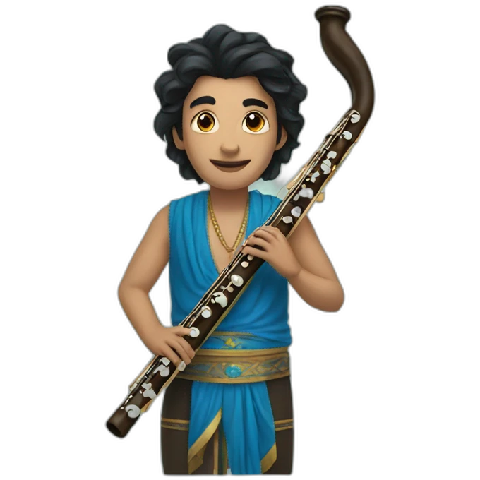 blue krisna with black hair and a flute emoji