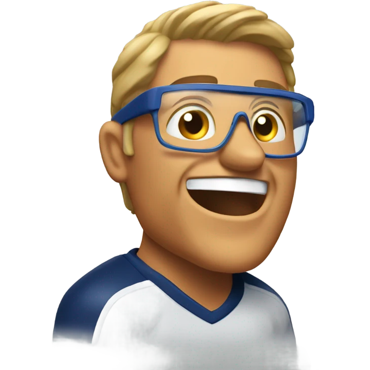 Very tanned hockey dad cheering on the glass emoji
