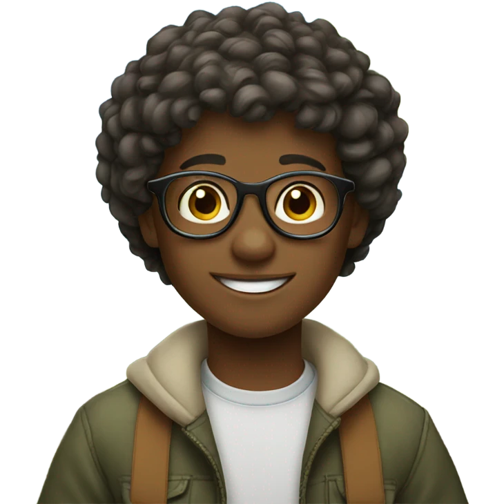 smiling boy outdoors with glasses emoji