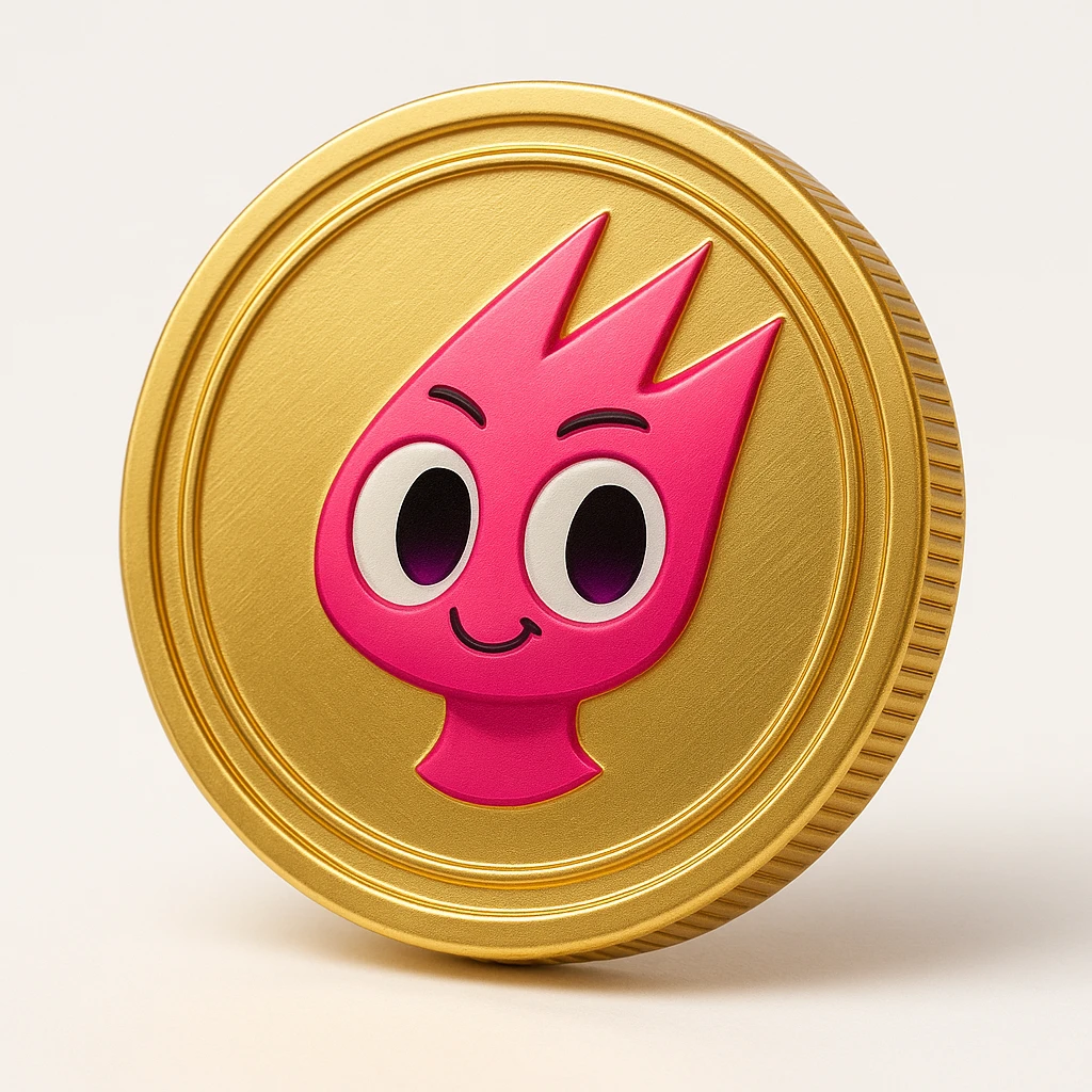 Replace the character on the flat gold token with the mascot's head from the provided image. The token remains flat, gold, and centered, with only the mascot's head in its original color, no text or extra elements. emoji