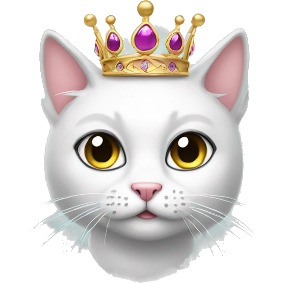 A sassy cat emoji wearing a tiara and batting its eyelashes emoji