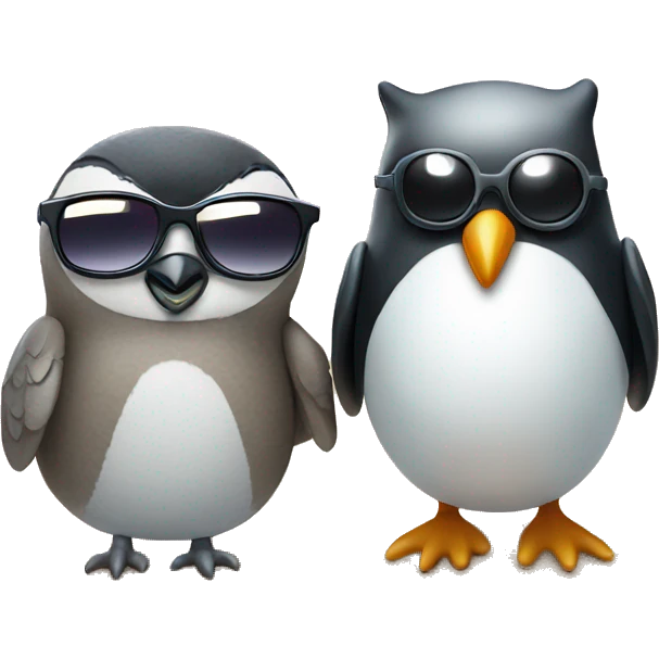 owl and penguin at the beach wearing sunglasses emoji