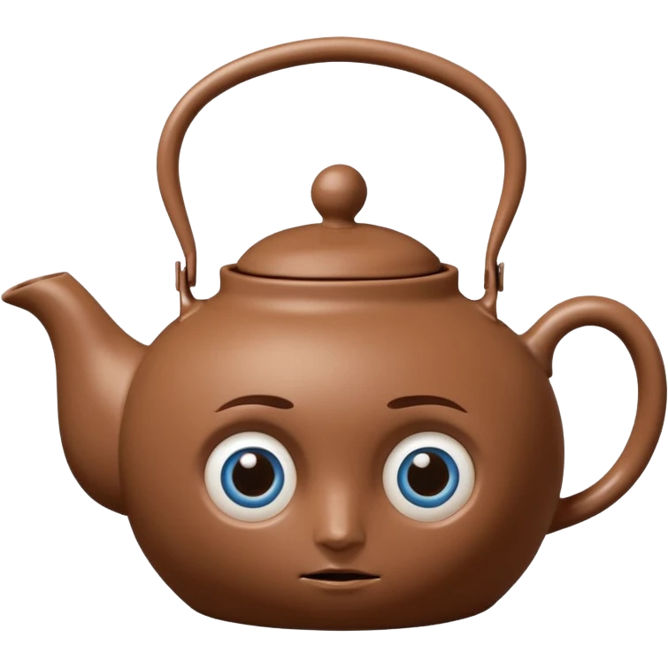 brown teapot, with a concerned expression including big blue eyes. It has human legs on the bottom, and a human hand connected to its handle. emoji