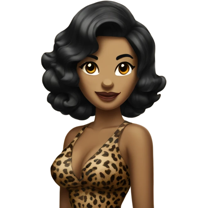 pin-up leopard brown woman with black hair  emoji
