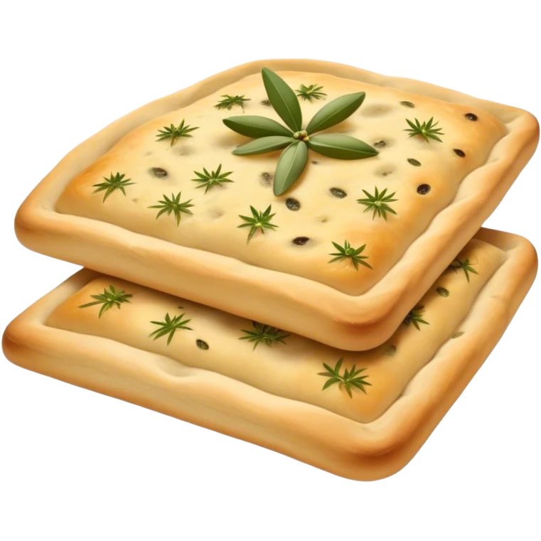 Focaccia Cinematic Realistic Focaccia Bread Dish Emoji, depicted as a golden, olive-oil brushed flatbread sprinkled with herbs, rendered with lifelike textures and warm, inviting lighting. emoji