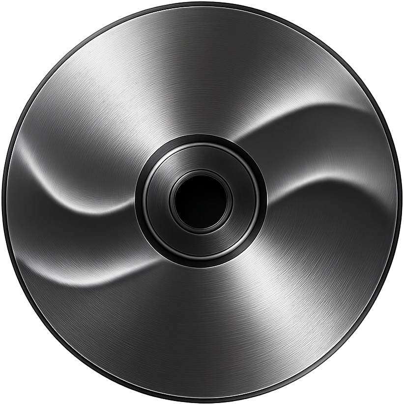 A minimalist CD disc with wave pattern, glowing effect, purple color emoji