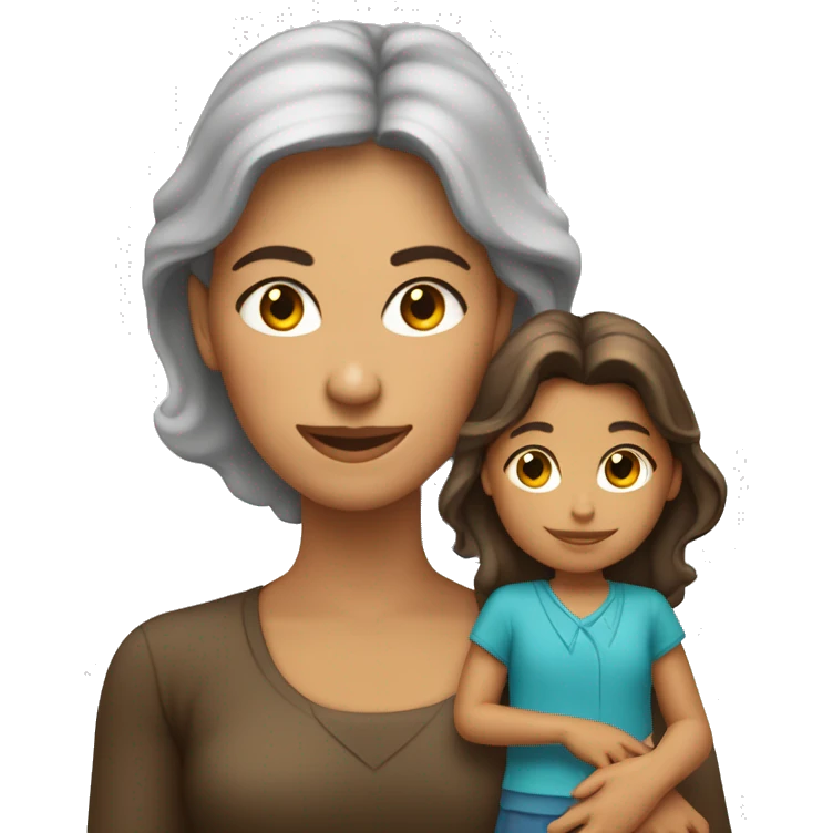 Mamá con una niña blanquita pero el pelo marrón  emoji