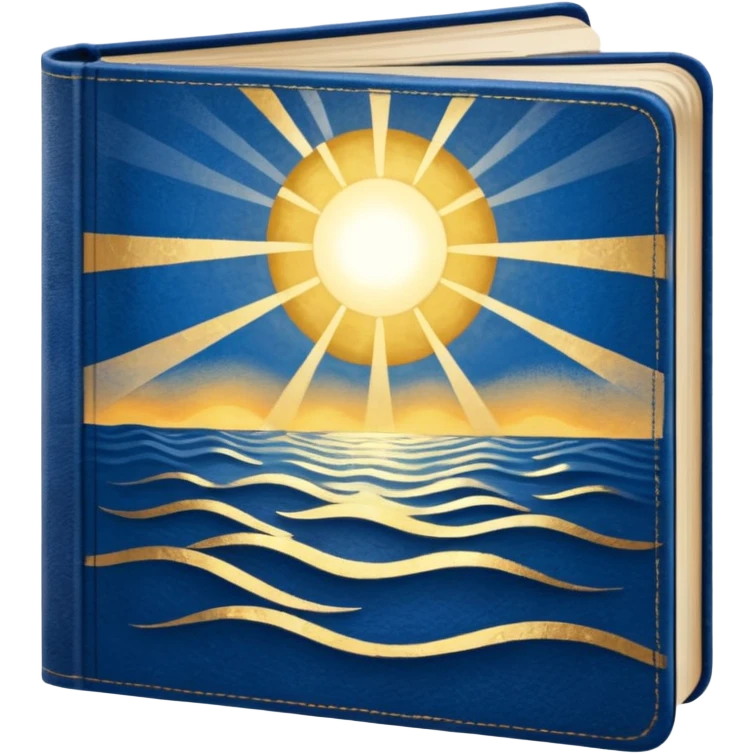 deep blue-to-golden sunrise book with textured aged cover, ray of light, symbolizing hope and meaning emoji