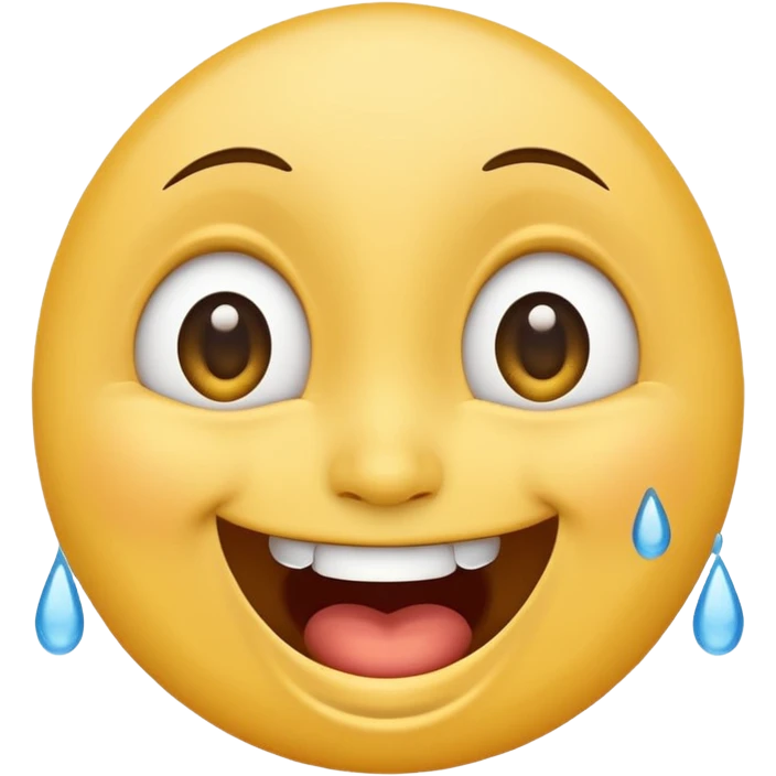 Emoji, laughing face with tears of joy exactly from eyes, wide smile, big eyes emoji