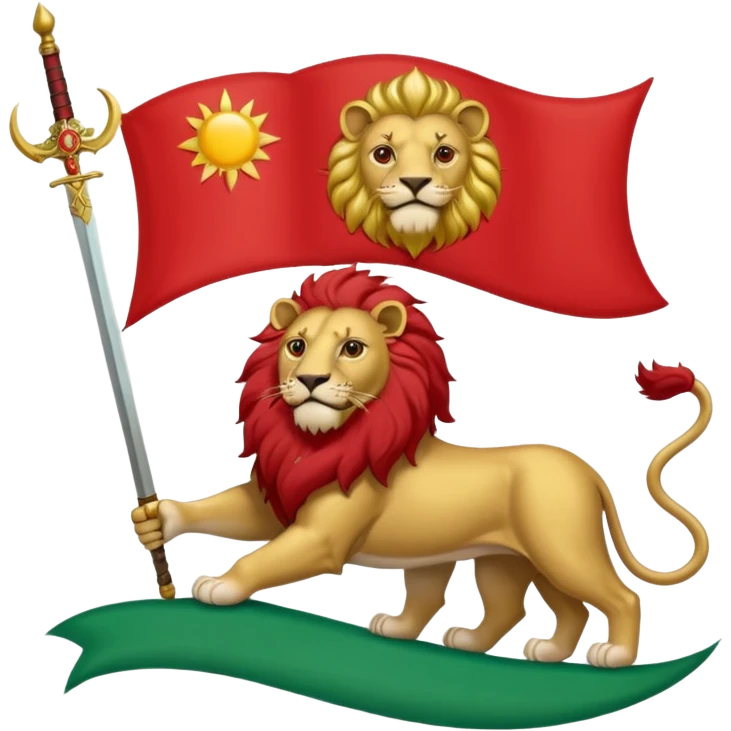 پرچم پهلوی با رنگ های سبز بالا سفيد وسط قرمز پایین و شیر با یک شمشیر کج و خورشید در کنارش emoji