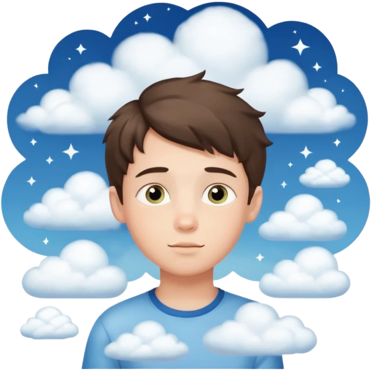 Boy dreaming about her with clouds emoji
