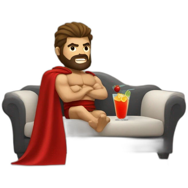 The Spartan Leonidas and his red cape with a relaxing cocktail on a sofa. emoji