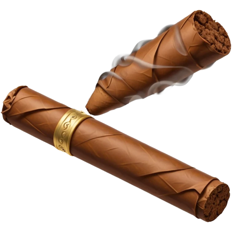 Emoji-style cigar icon, dark brown wrapper, subtle smoke, minimalistic, clean silhouette, metal details emoji