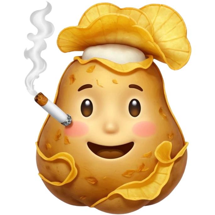 A potato chip smoking emoji