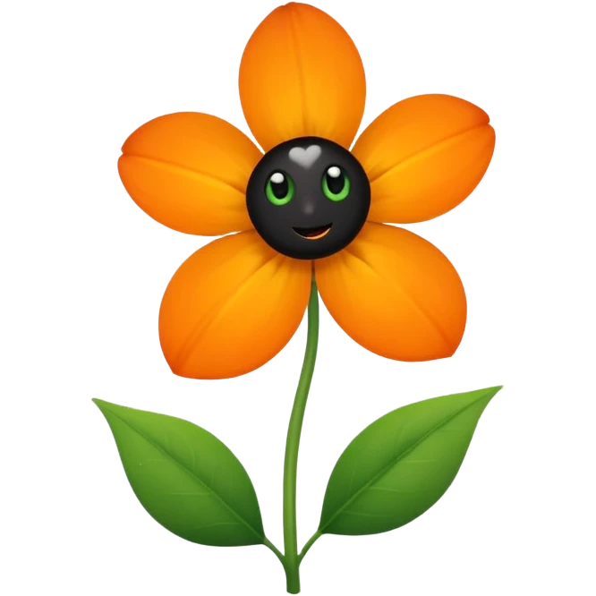 Green stem, white bud with black cartoony face: ;p. And six heart shaped yellowish orange petals emoji