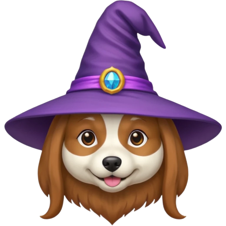 dog wear purple wicth hat emoji