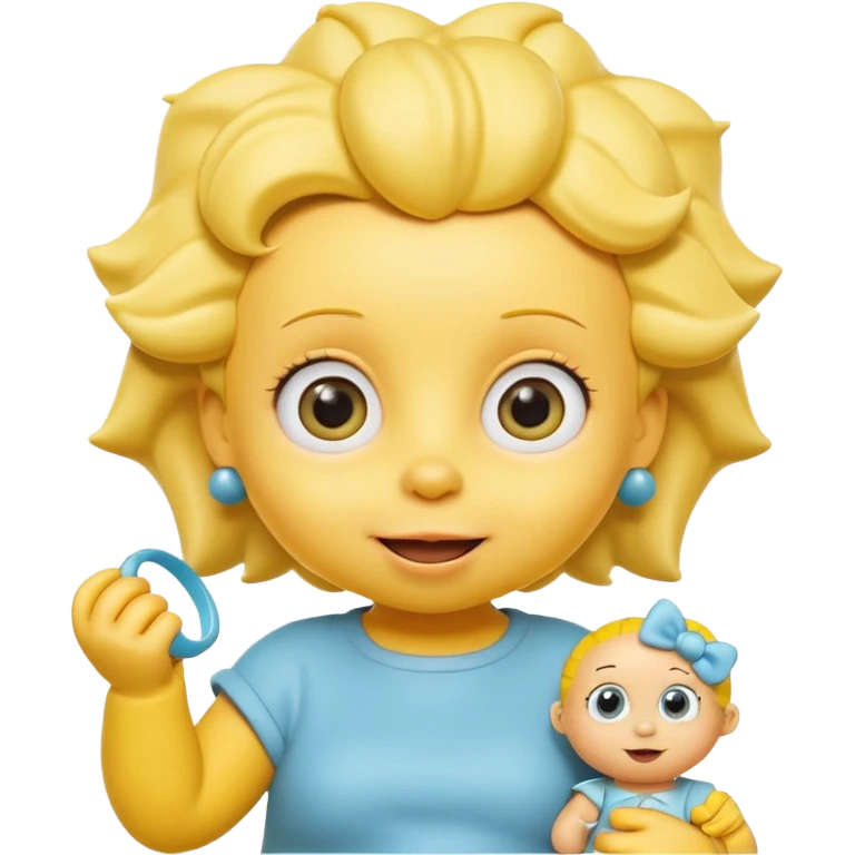 A 3D cartoon baby character fully yellow skin, styled like Maggie Simpson, with pacifier, big eyes, smooth shading, Memoji-style rendering, consistent with other yellow Simpsons characters. emoji