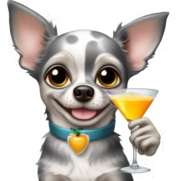 Grey Merle chihuahua holding a martini emoji