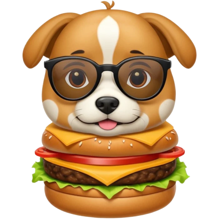 una hamburguesa o perro caliente con gafas y animado emoji