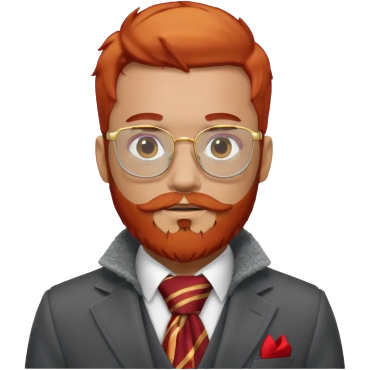 gray scarf, male,  beard, red hair, with suit, gold glasses emoji