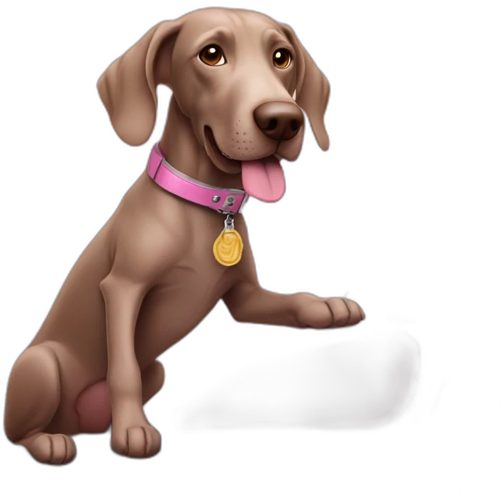 pink weimaraner drinking a beer while riding a motorcycle emoji