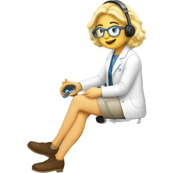 Create a blonde scientist listening to music in a lab emoji