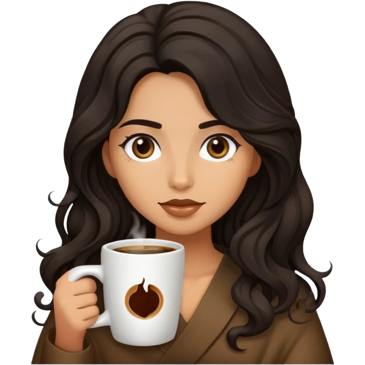 Kahve cavalyene sarılmış, Siyah dalgalı uzun saçlı kız emoji