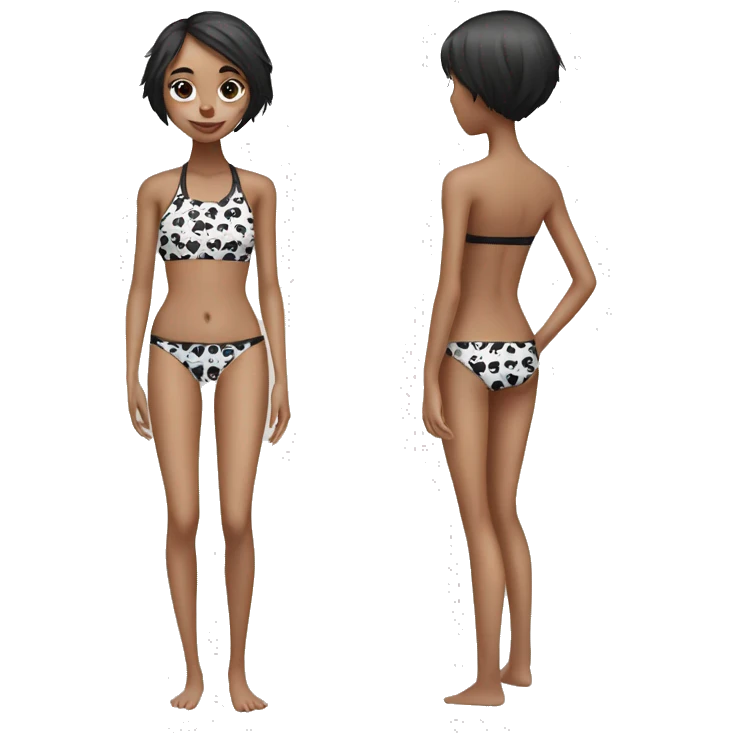 Skinny Girl wearing panda pattern swim wear emoji
