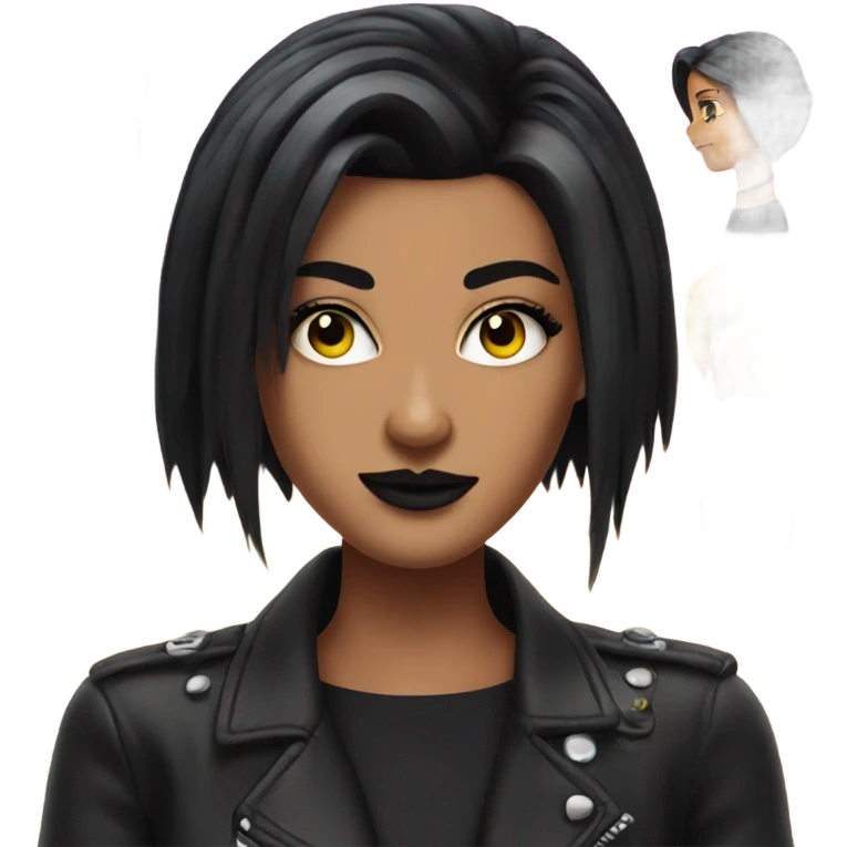 Tanned woman with black hair dressed in 1990s goth hair, makeup, and neon attire  emoji