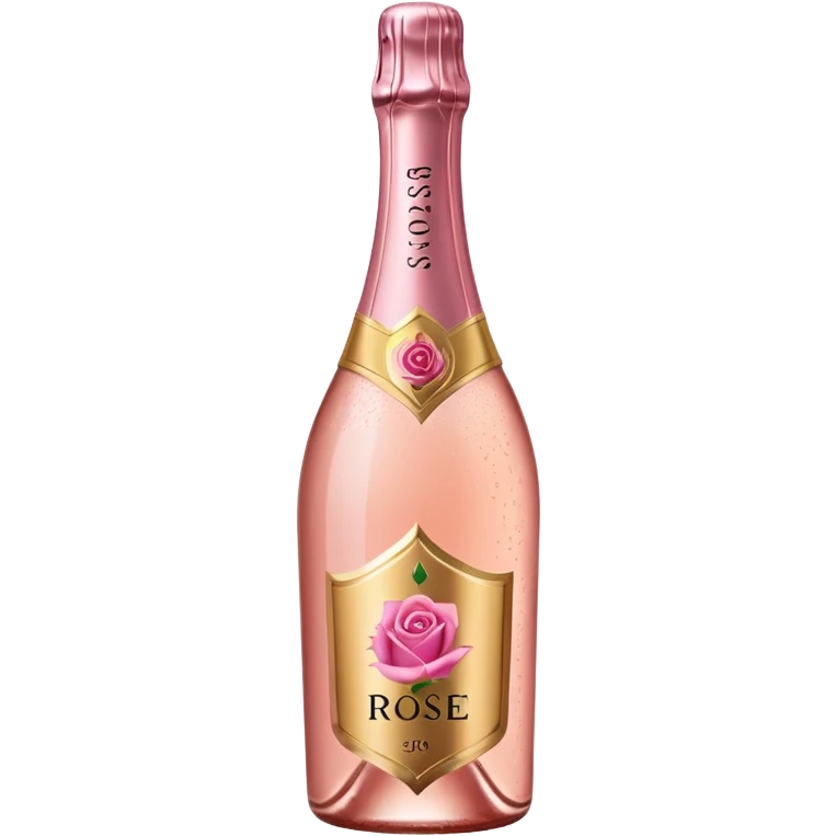 bottle of sparkling rosé with a rose logo on the label, tilted up and to the left, no glass emoji