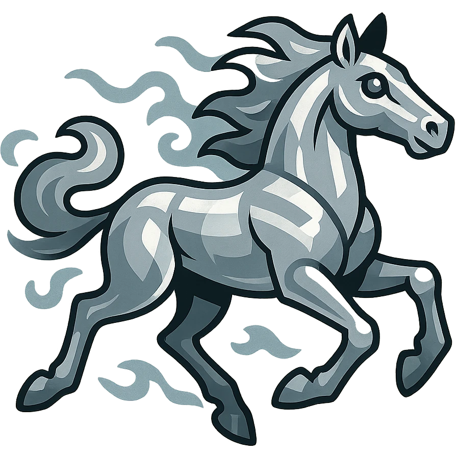 silver metal chrome spirit horse running, mystical emoji