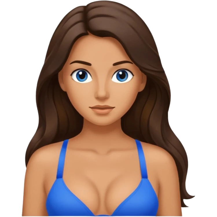 Long hair brunette Womans chest in bra blue emoji