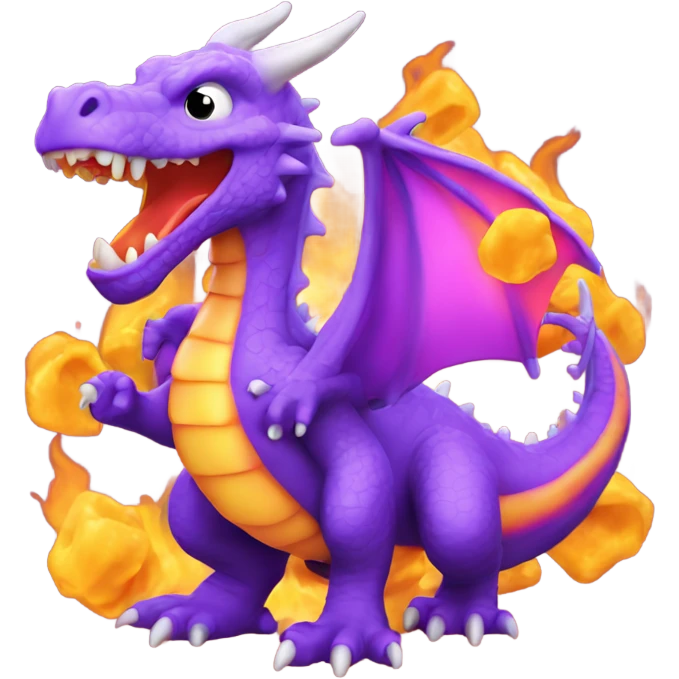 A big purple dragon breathing fire that looks like gummy bears emoji