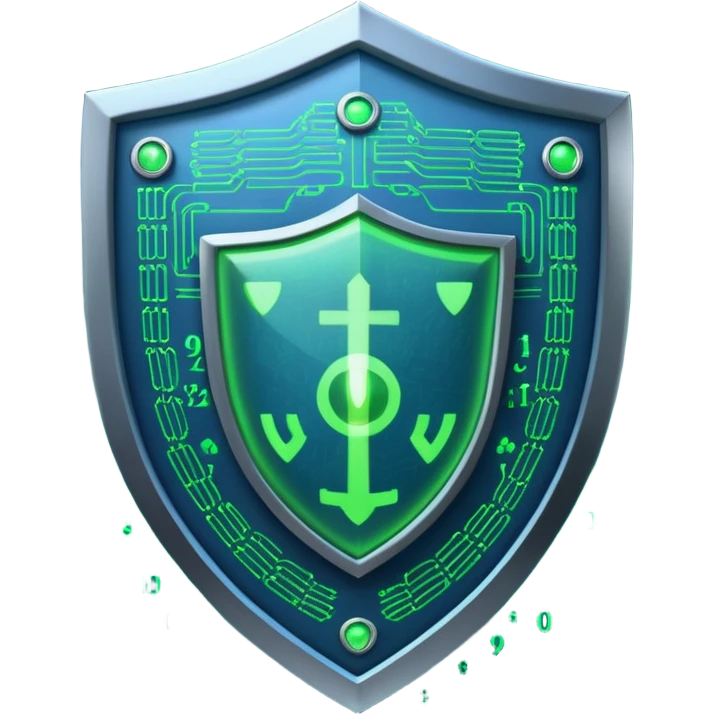 generate full blue cyber shield with different  green hack symbols  emoji