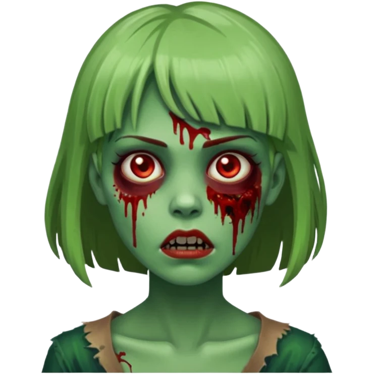 Mulher cabelo de franjinha pele verde zumbi sangrando bonito com zundo escuro noite  emoji