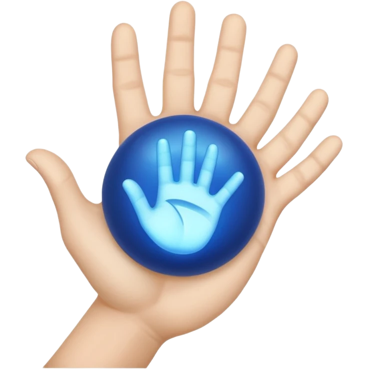 palm-down hand on top. Blue light ball in middle. Palm-up hand on bottom emoji