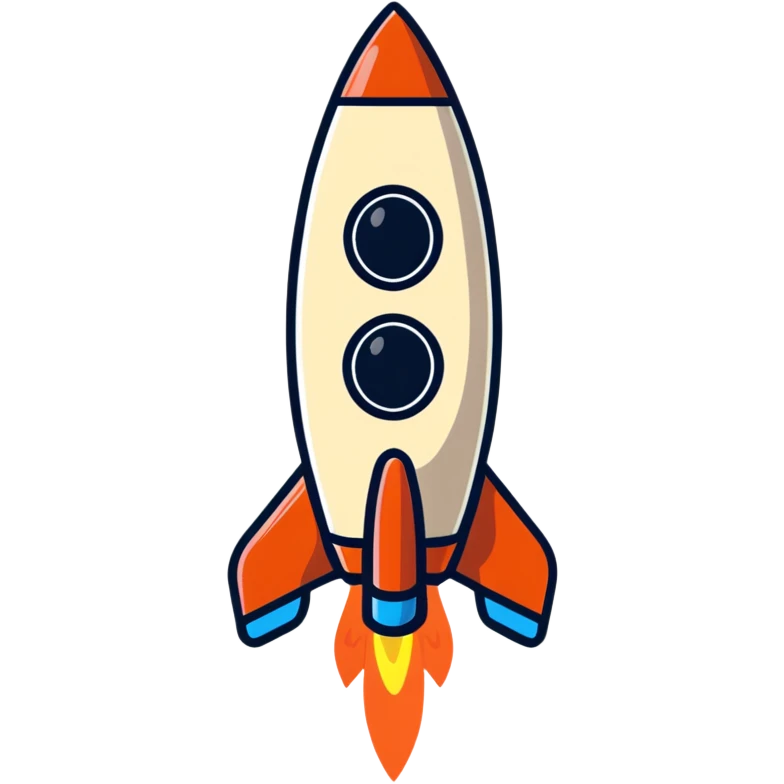 Cute rocket emoji with a smiley face. Brown, terracotta and off-white colors. Kawaii style, thick outline, soft and minimal.  emoji