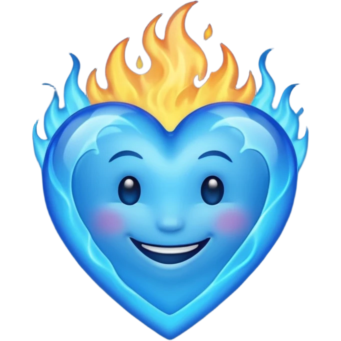 Blue heart with blue flames, smiling  emoji