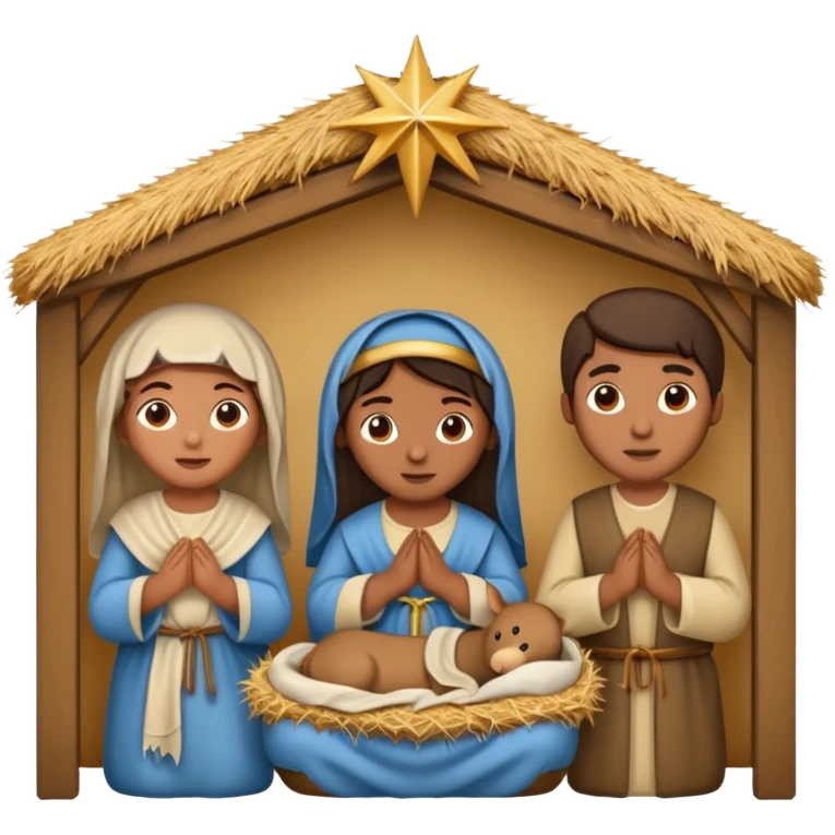 nativity scene in a manger with humans with Mediterranean skin color emoji