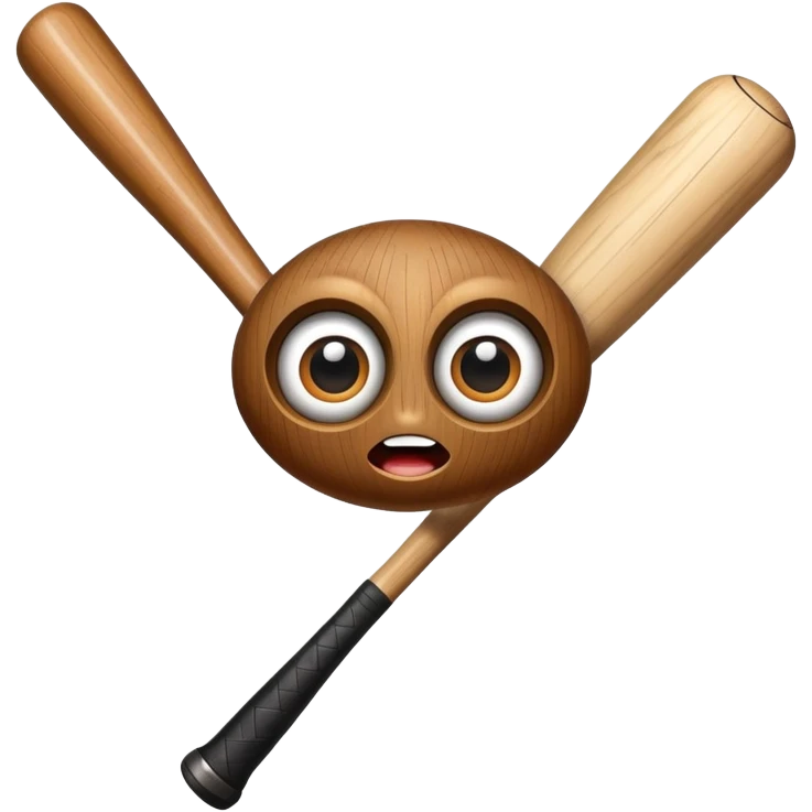 wooden beam with large eyes and mouth holding a baseball bat emoji