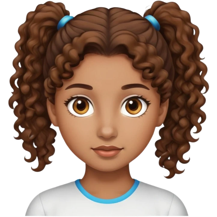 girl with brown curly hair in a ponytail, brown eyes, brown hair emoji