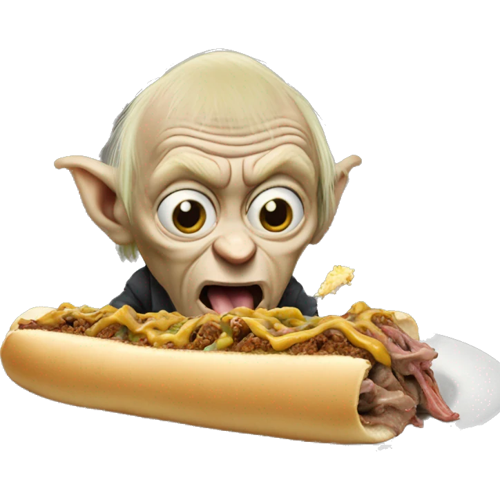 Donald Trump as Gollum eating cheesesteak emoji