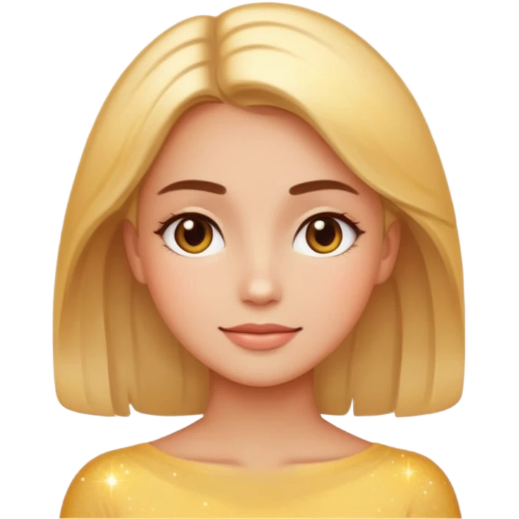 glowing woman face, natural skin, sparkles around, calm and healthy look, emoji style emoji